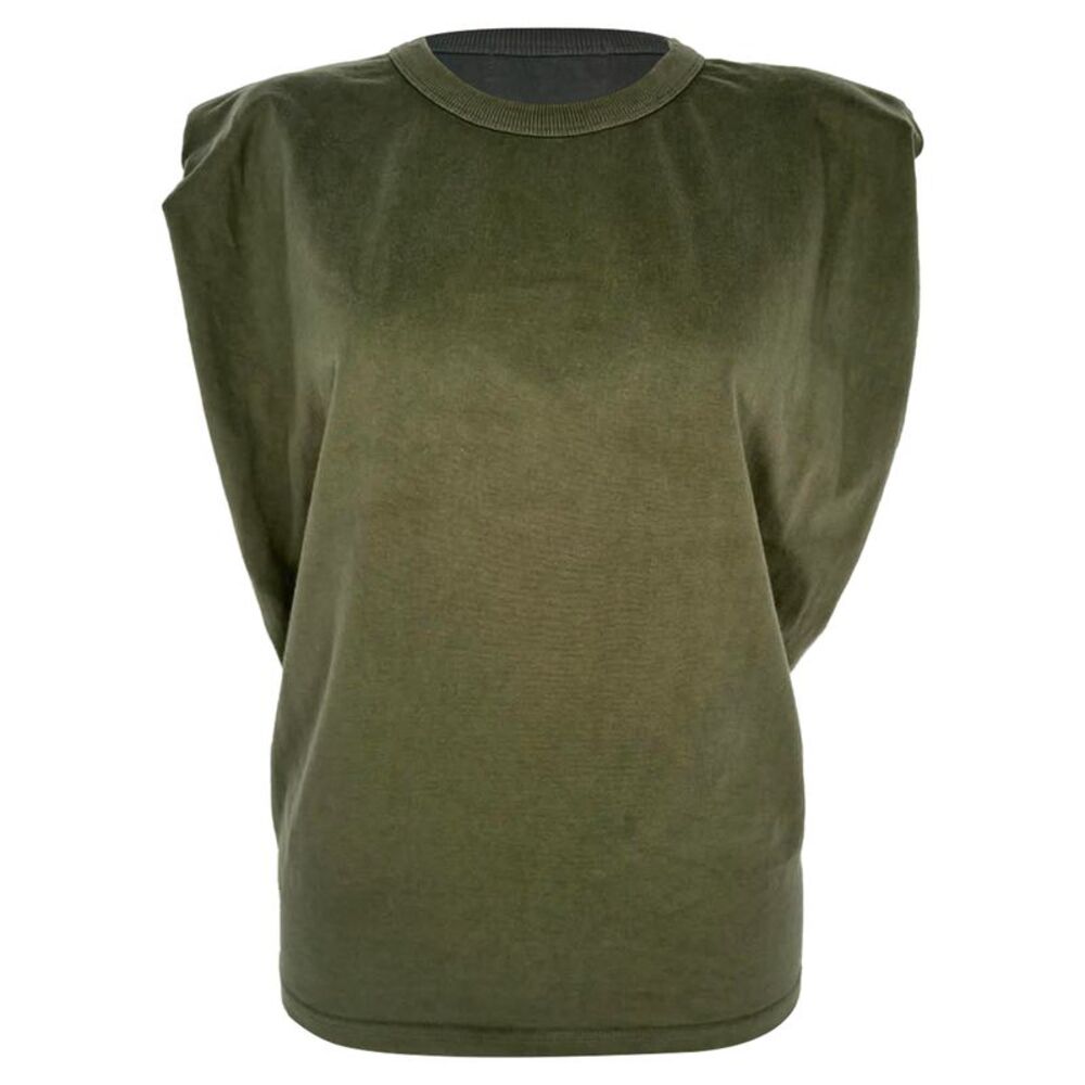 The Frankie Shop Shoulder Padded Muscle T-Shirt in Olive Cotton